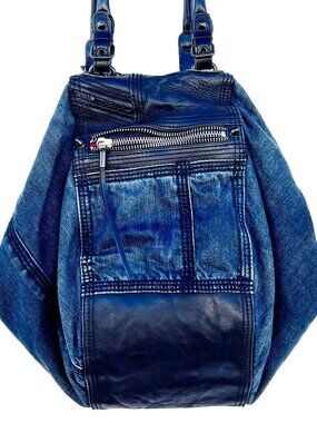 Vintage DIESEL Denim Leather Hobo Shoulder Bag Large Y2K Grunge
